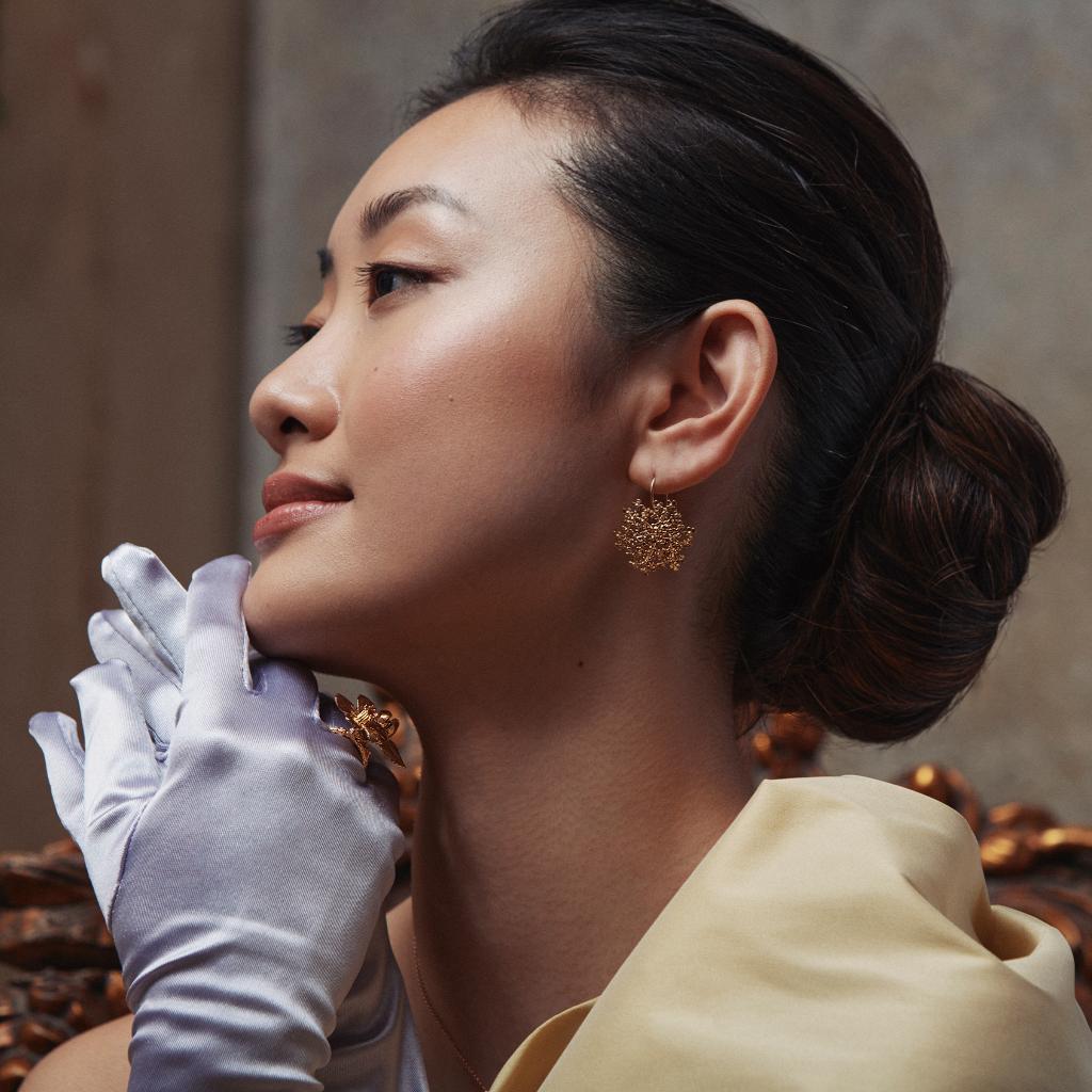 A.M. Cow Parsley Bloom Hook Earrings Gold