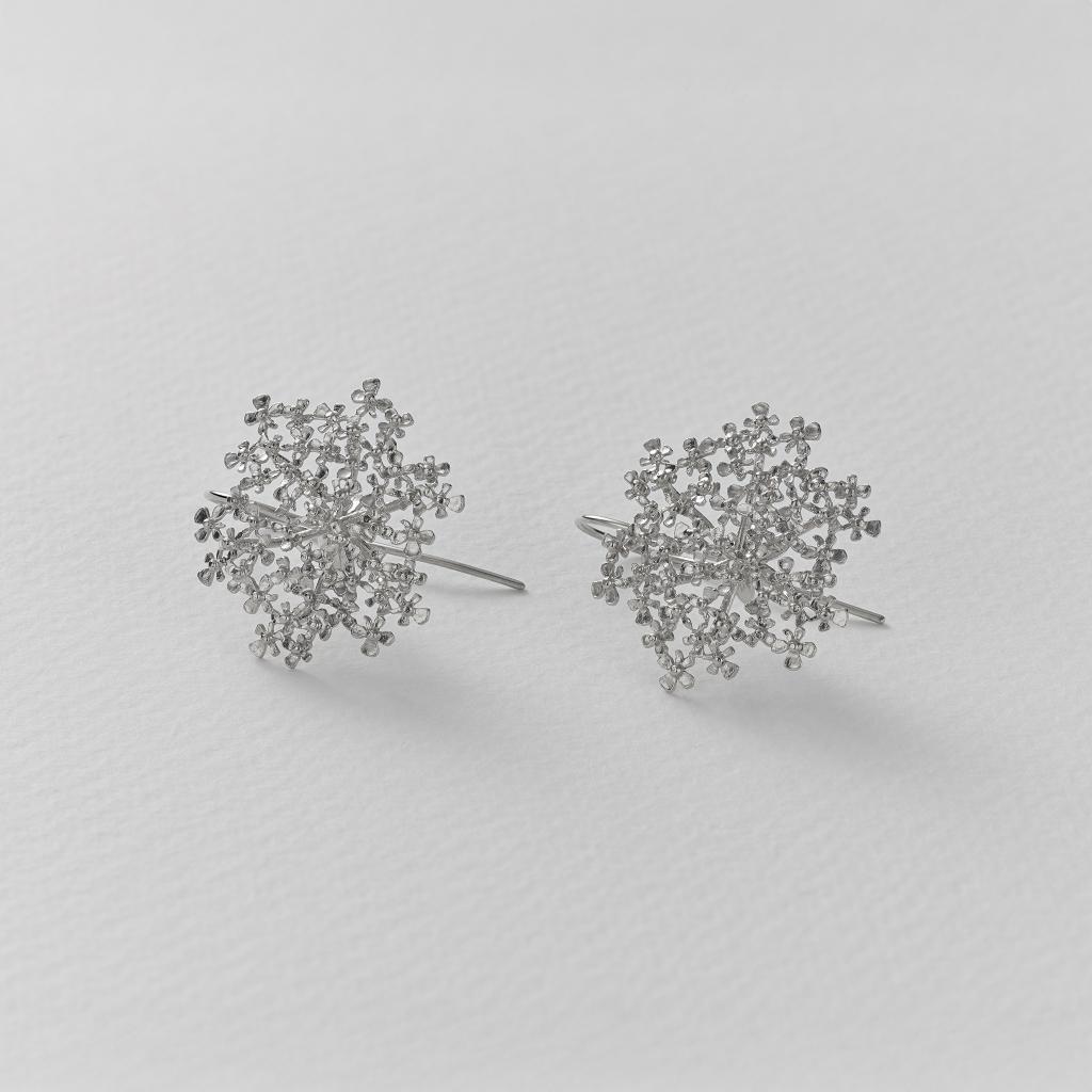 A.M. Cow Parsley Bloom Hook Earrings Silver