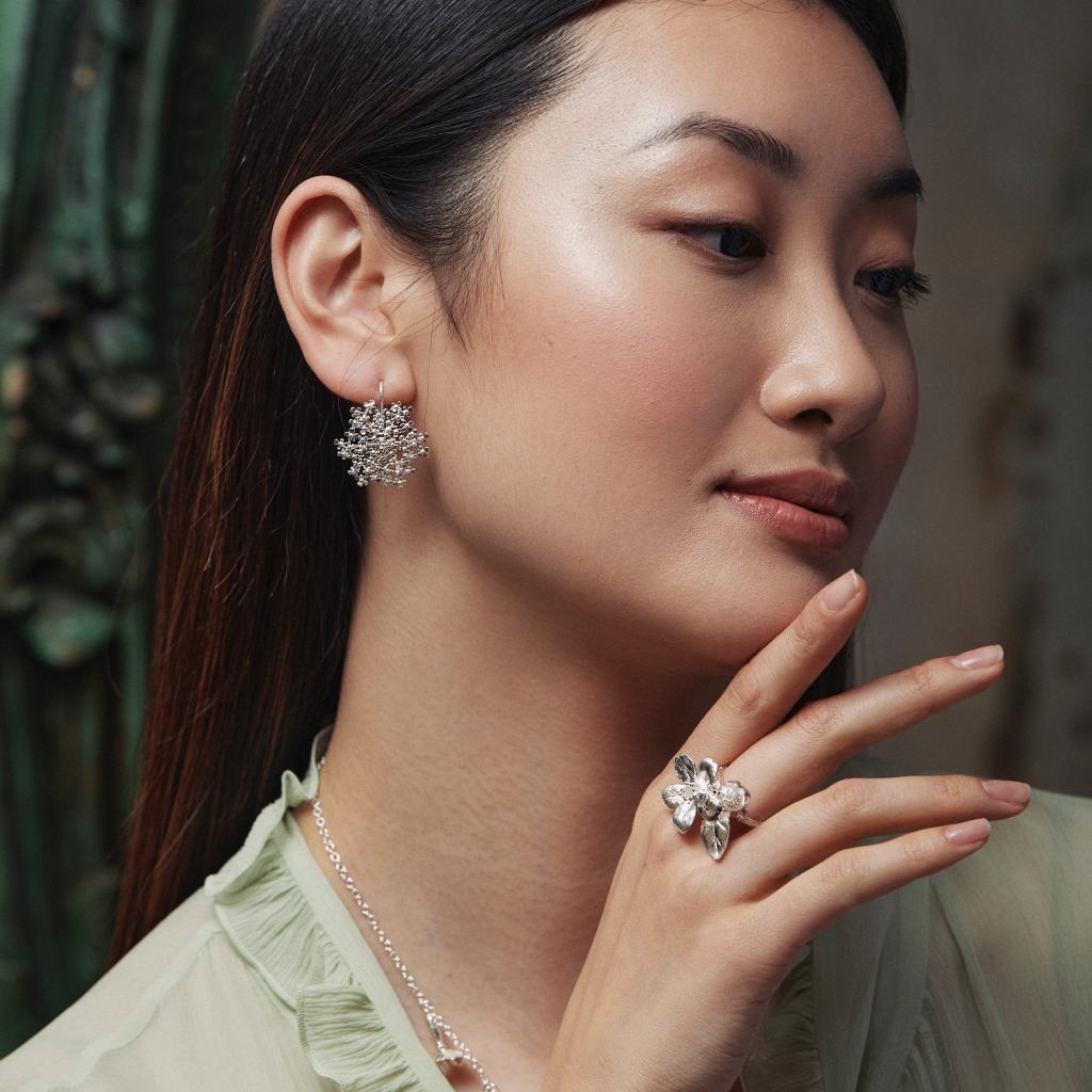 A.M. Cow Parsley Bloom Hook Earrings Silver