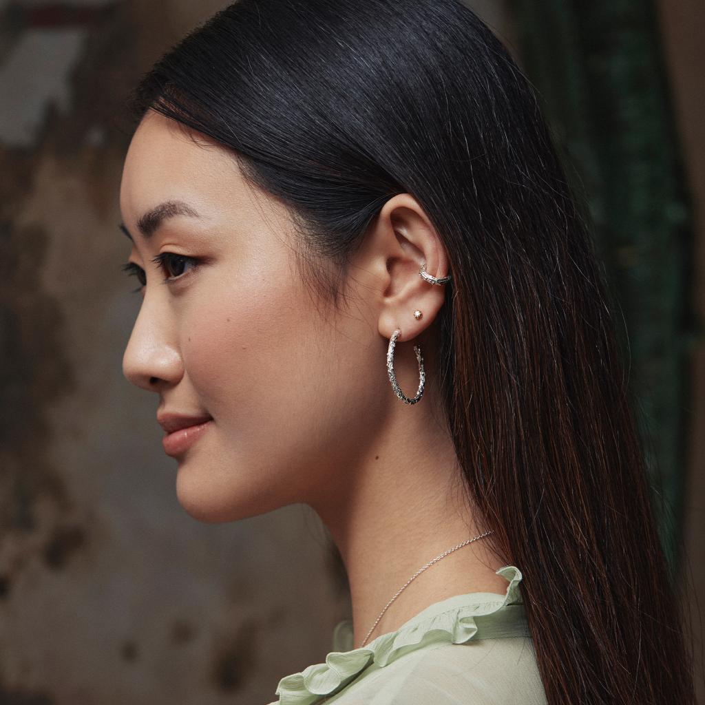 A.M. Pine Twig Hoop Earrings Silver