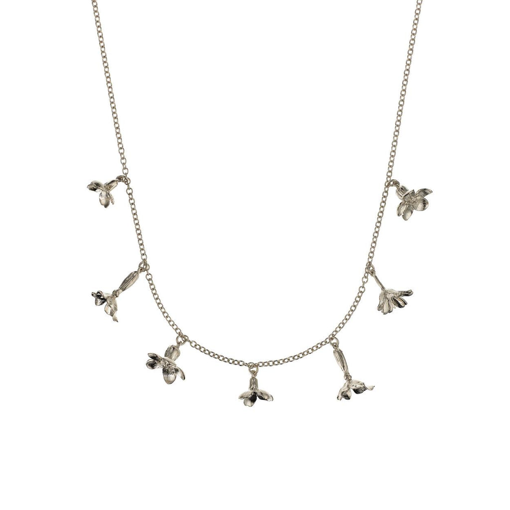 A.M. Tumbling Wildflower Medley Station Necklace Silver
