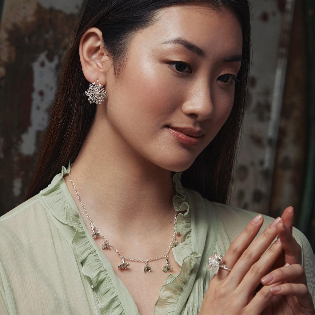 A.M. Tumbling Wildflower Medley Station Necklace Silver