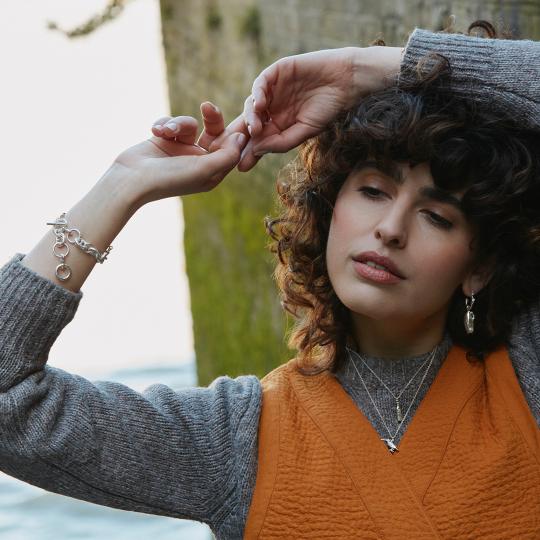 A.M. Statement Mussel & Pearl Drop Earrings Silver