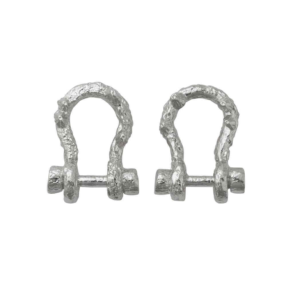 A.M. Aged Boatyard Link Stud Earrings Silver