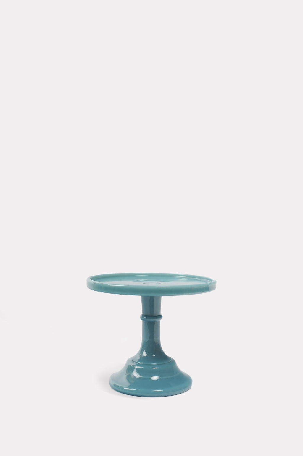 Mosser Glass moulded 6 inch steel georgia blue footed cake plate.