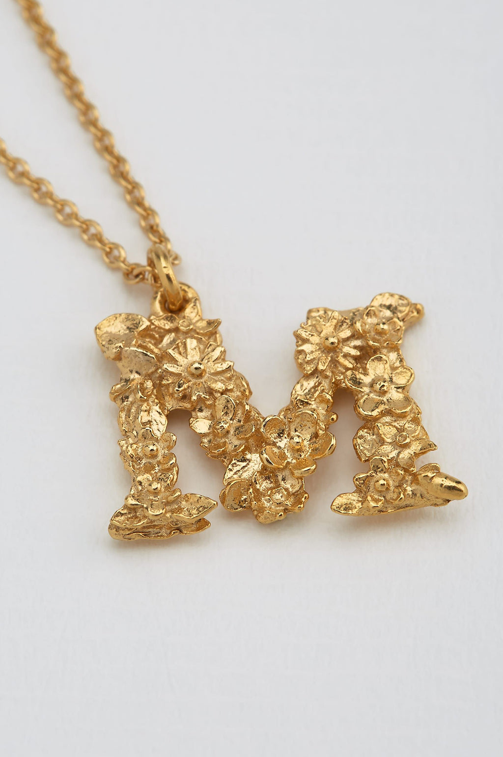 Floral Letter M Necklace Gold Plate
