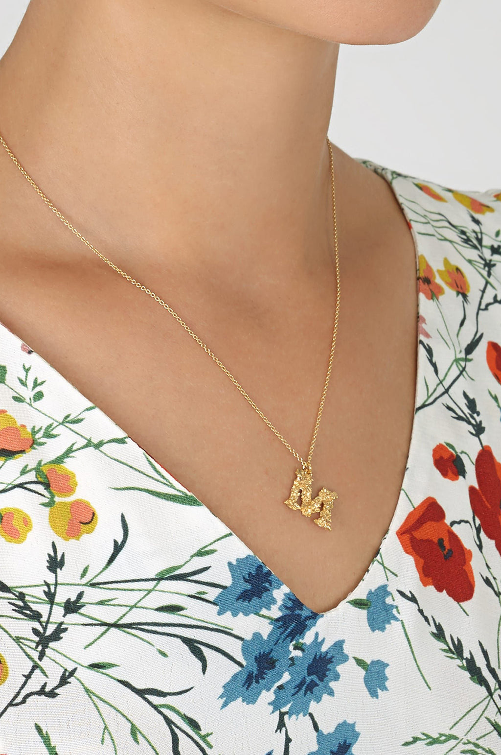 Floral Letter M Necklace Gold Plate