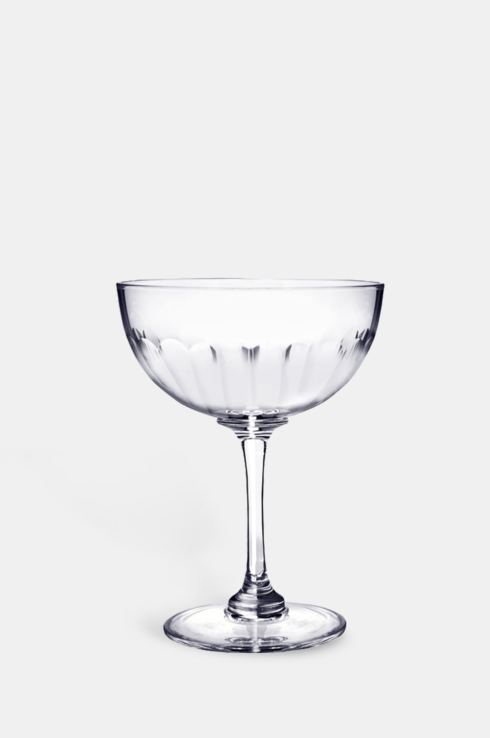 The Vintage List lens champagne saucer with band of connecting oval detailing.