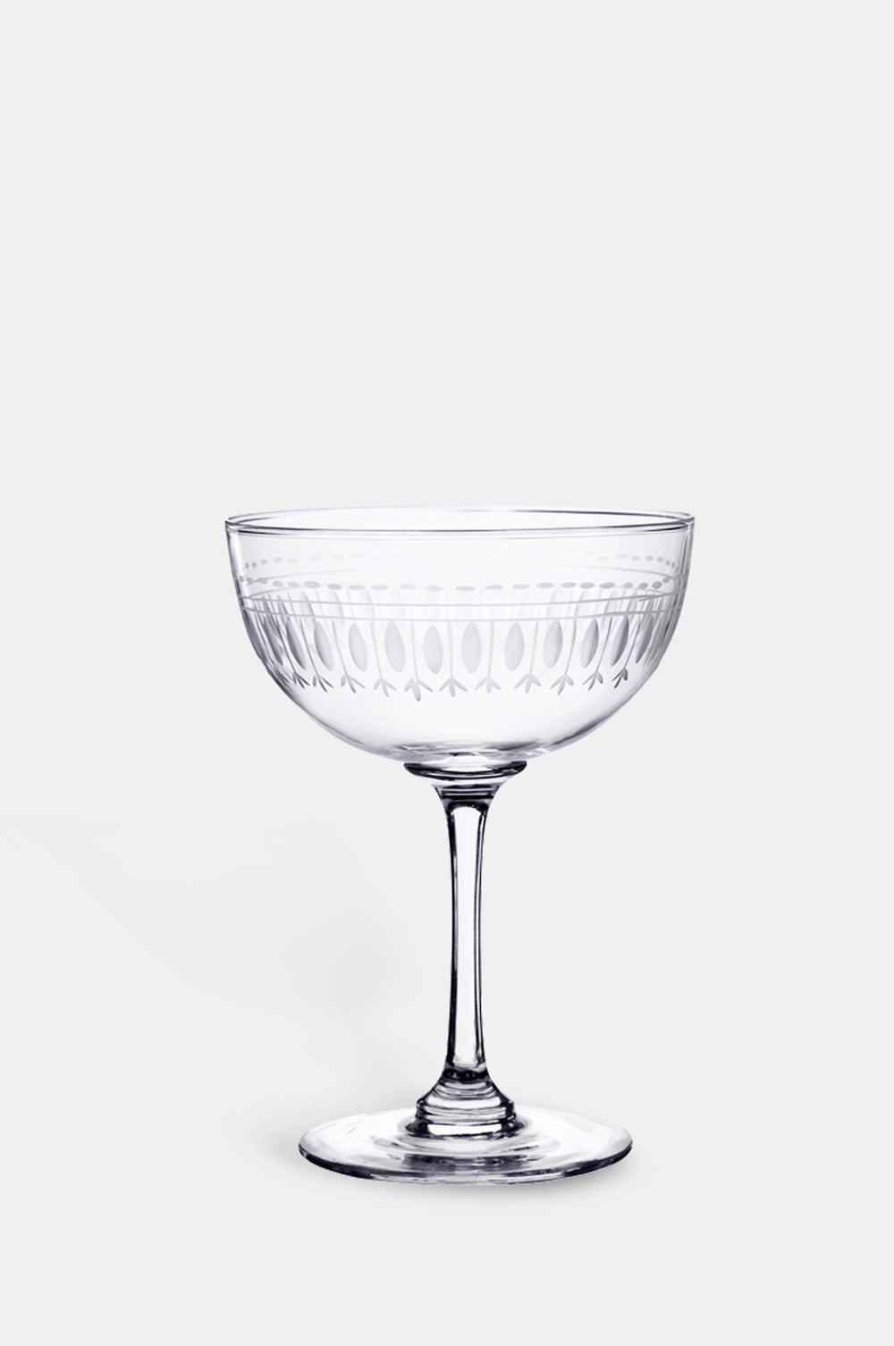 The Vintage List ovals champagne saucer set with oval motif band.