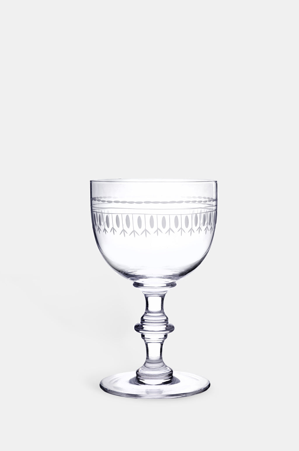 The Vintage List ovals wine goblet set with oval motif.