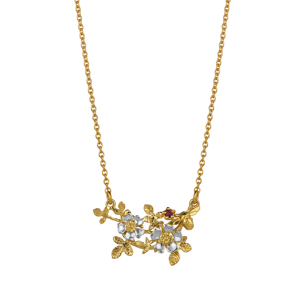 A.M. 40th Anniversary Inline Posy Necklace with Teeny Tiny Bee & Ruby