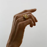 Clear Quartz L.B. Clock Gold Ring