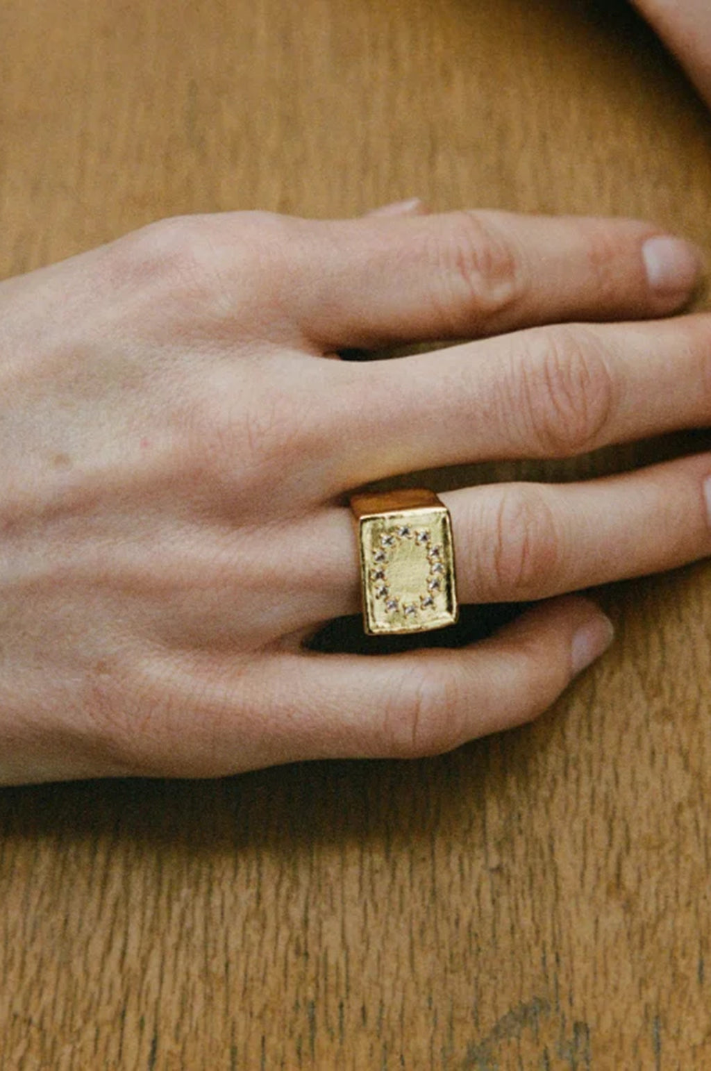 Clear Quartz L.B. Clock Gold Ring
