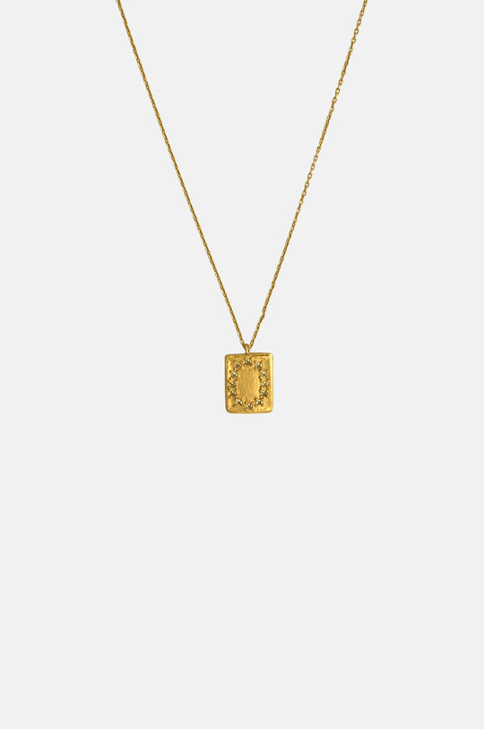 Clear Quartz L.B. Clock Mini Pendant Gold Necklace