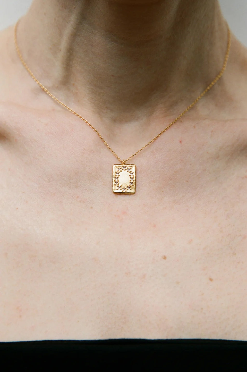 Clear Quartz L.B. Clock Mini Pendant Gold Necklace