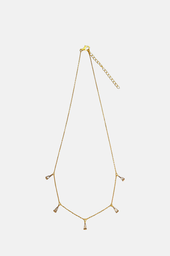 Clear Quartz Quintet Gold Necklace