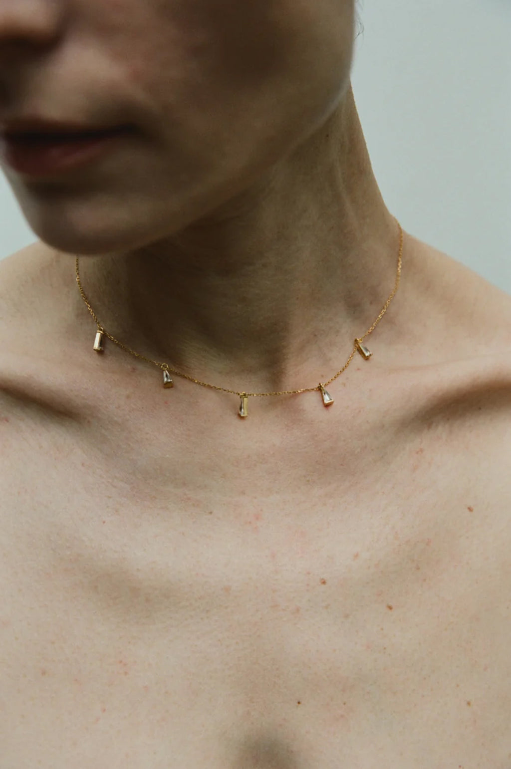 Clear Quartz Quintet Gold Necklace