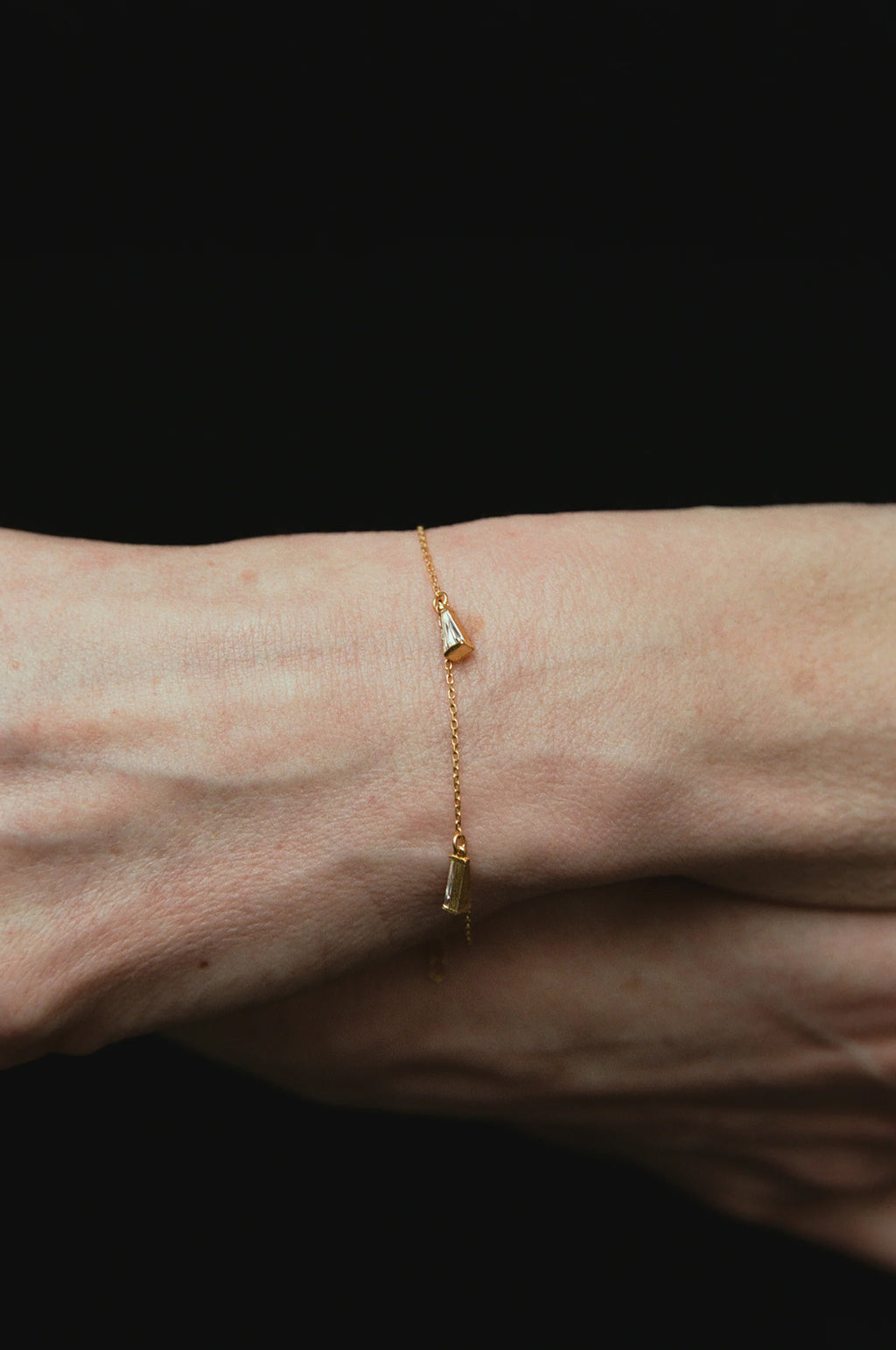 Clear Quartz Triangle Trio Gold Bracelet