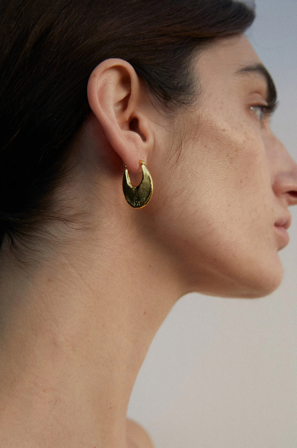 Oval Round Hole Gold Hoops