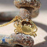 Cheeky Crab Necklace with Diamond Gold