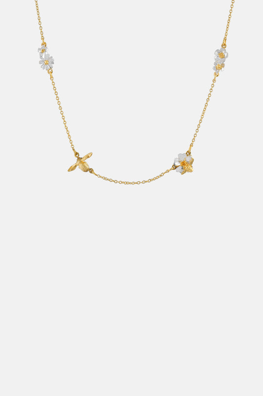 Floral Chain Necklace with Teeny Tiny Bee Gold and Silver