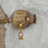 Kissing Seed Head Huggie Hoop Pink Pearl Earrings Gold Plate