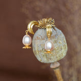 Kissing Seed Head Huggie Hoop Pink Pearl Earrings Gold Plate