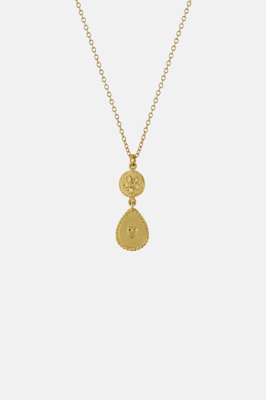 Love of Nature Heart & Flower Drop Necklace Gold