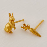 Rabbit & Carrot Asymmetric Earrings Gold