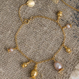 Scattered Poppy Head Charm Pink Pearls Bracelet Gold Plate