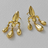 Sunflower Seed Fleur de Lis Chandelier Earrings Gold Plate