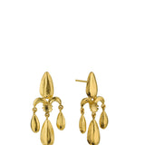 Sunflower Seed Fleur de Lis Chandelier Earrings Gold Plate