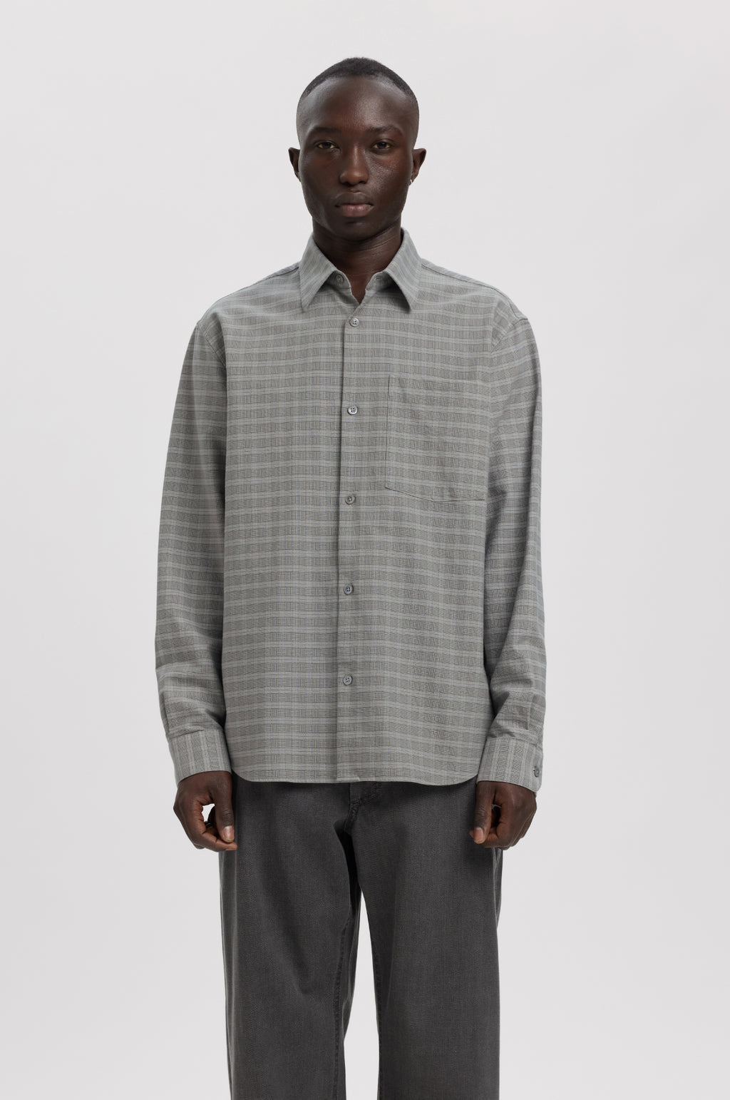 Anraslund Mix Oxford LS Shirt Chiseled Stone