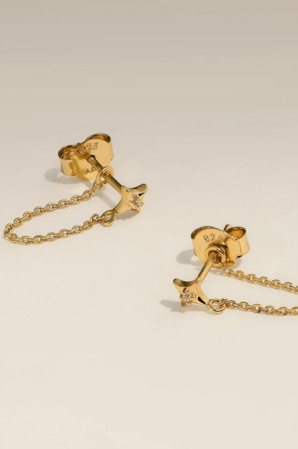 Cosmic Star Chain Stud Earrings in Gold