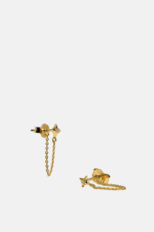 Cosmic Star Chain Stud Earrings in Gold