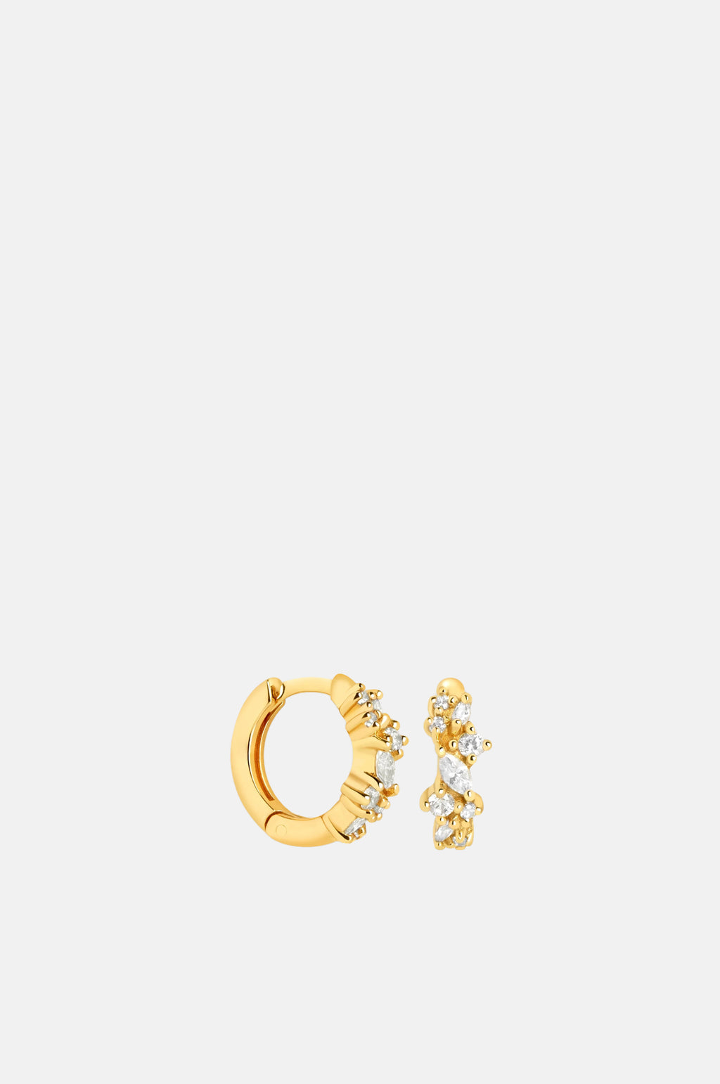 Astrid & Miyu Crystal Cluster Huggies in Gold.