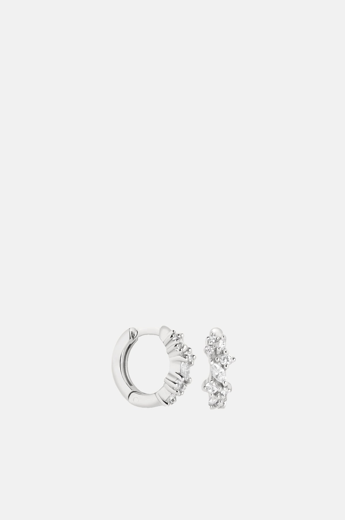 Astrid & Miyu Crystal Cluster Huggies in Silver.