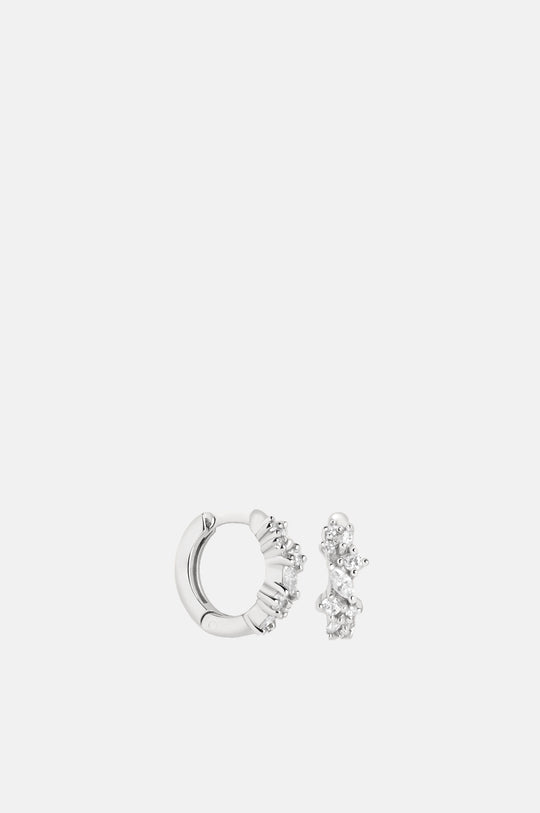 Crystal Cluster Huggies in Silver