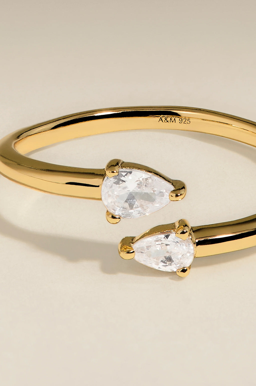 Crystal Pear Open Ring in Gold