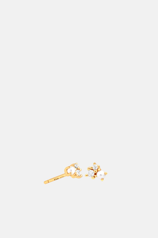 Pearl and Crystal Studs in Gold