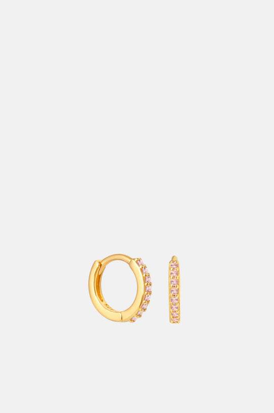 Pink Tourmaline Birthstone Huggies in Gold