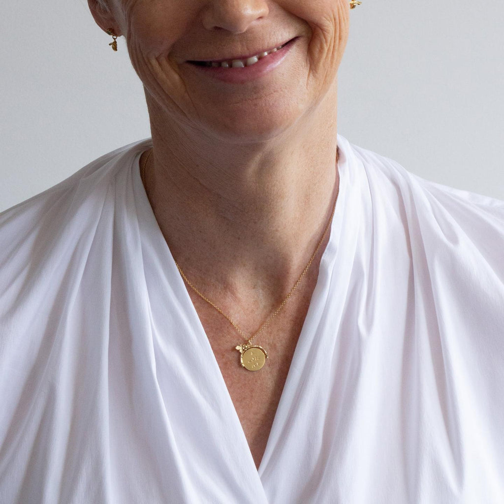 A.M. I Love You Spinning Disc Necklace Gold