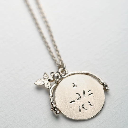A.M. I Love You Spinning Disc Necklace Silver