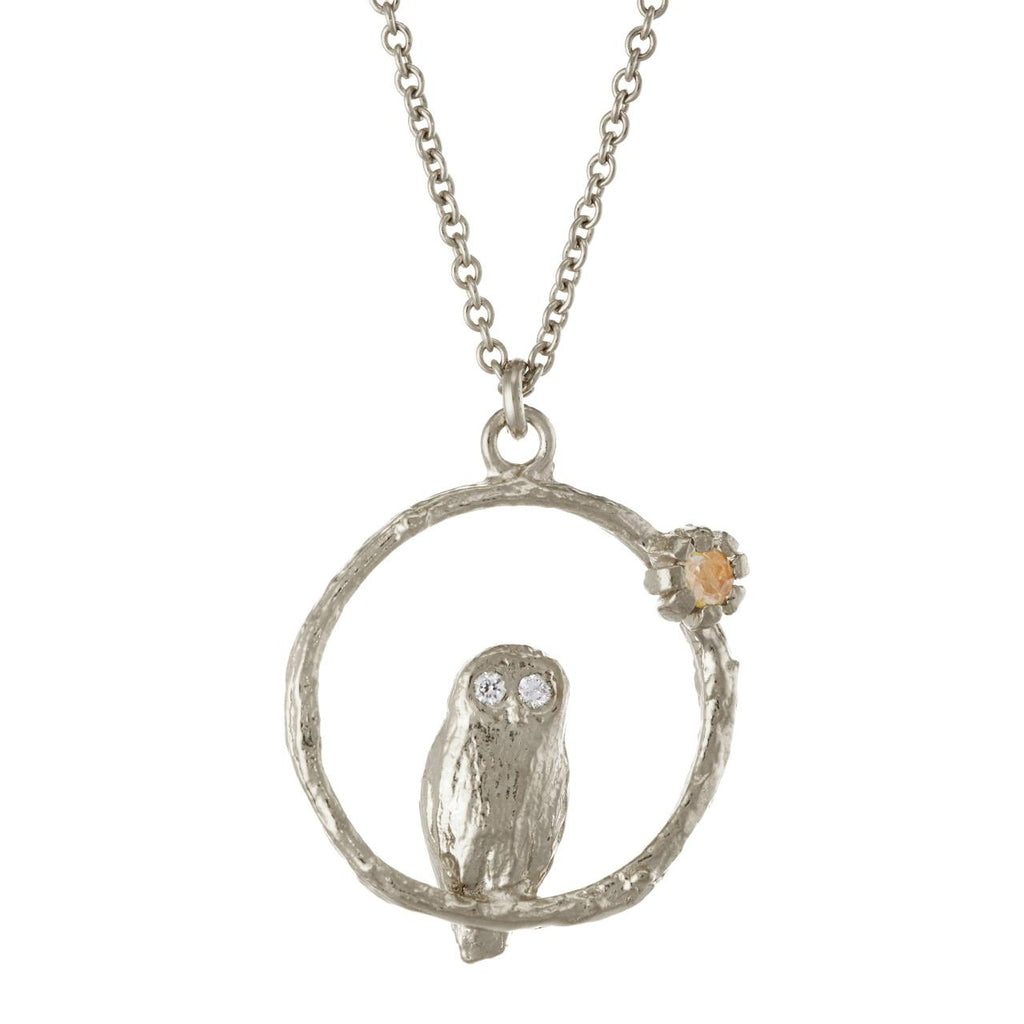 A.M. Moonstone Owl Necklace Silver
