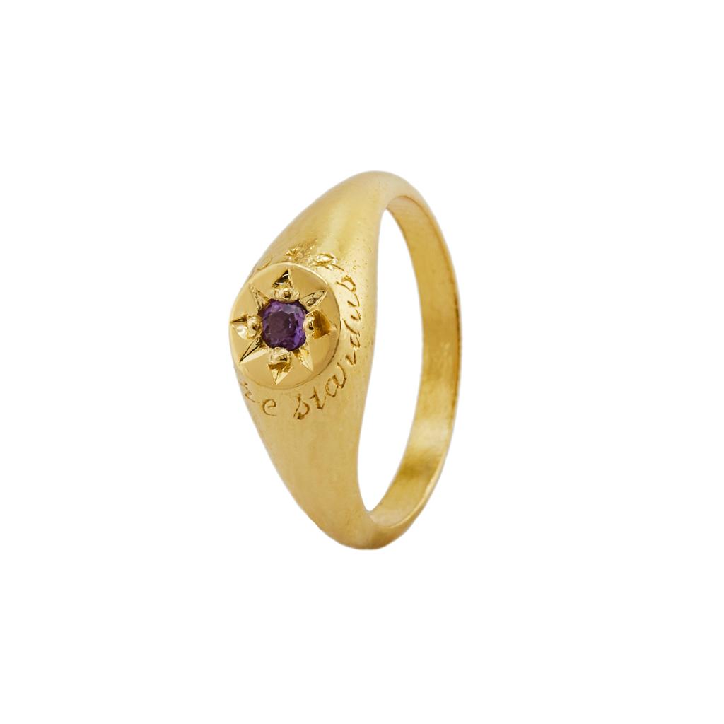 A.M. Amethyst Signet Ring with “A Star to Guide Me” Engraving Gold