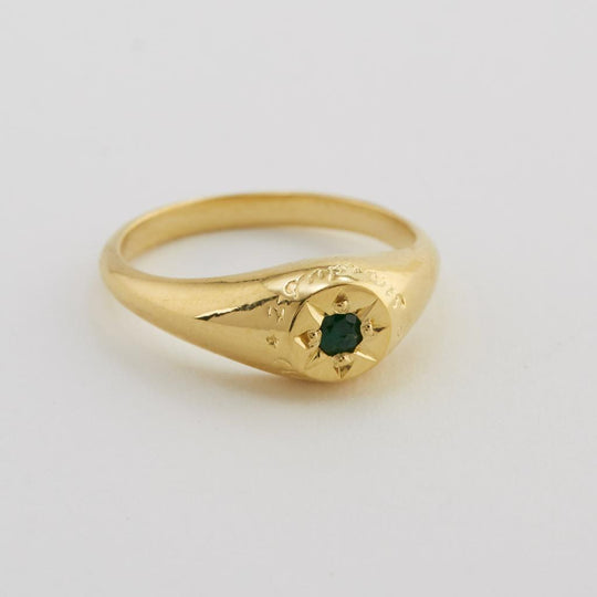 A.M. Emerald Signet Ring with “A Star to Guide Me” Engraving Gold