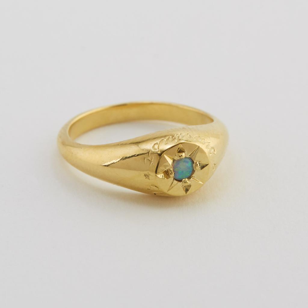 A.M. Opal Signet Ring with “A Star to Guide Me” Engraving Gold