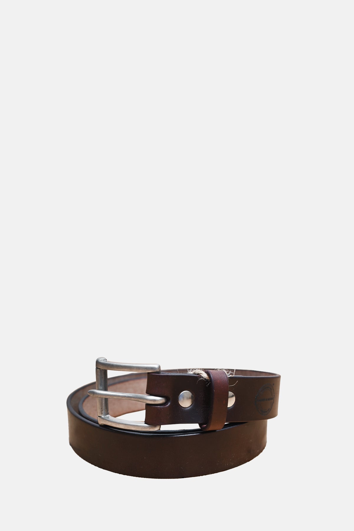 Barnes and Moore Garrison Slim Belt Oak Bark Leather Oxblood Nickel.