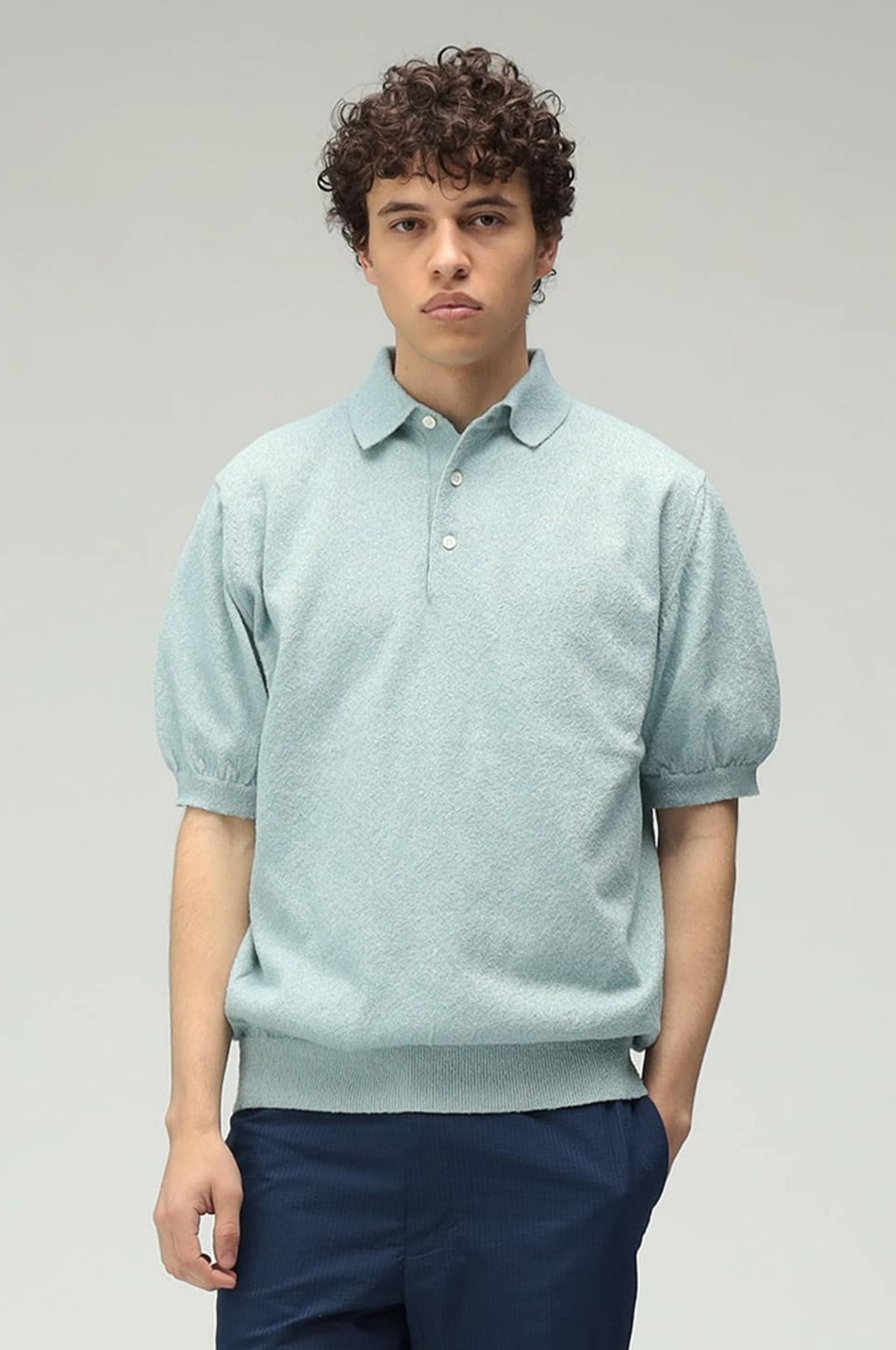 Knit Polo Cotton Boucle Sax