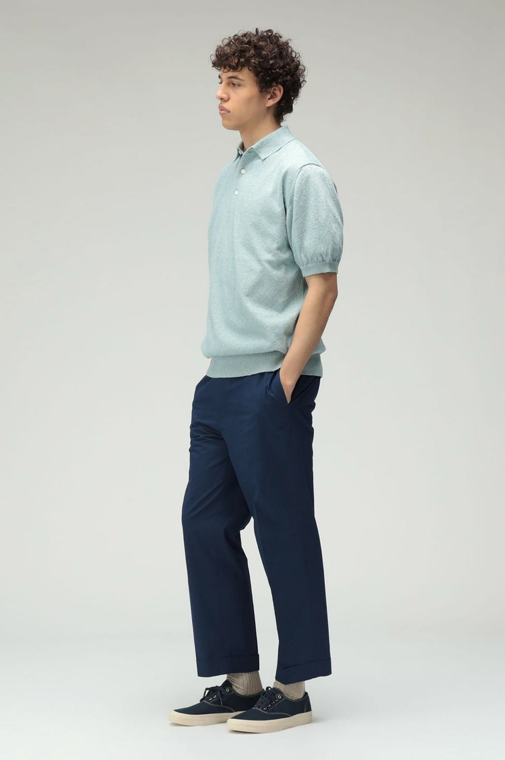 Knit Polo Cotton Boucle Sax